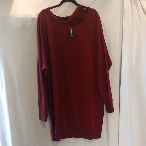 burgundy sweater dress oversized Women's Toasty Thoughts Burgundy Red Knit Turtleneck Sweater Midi Dress | Size: S